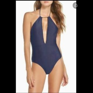 NWOT Ted Baker Navy Halter One-Piece Swimsuit